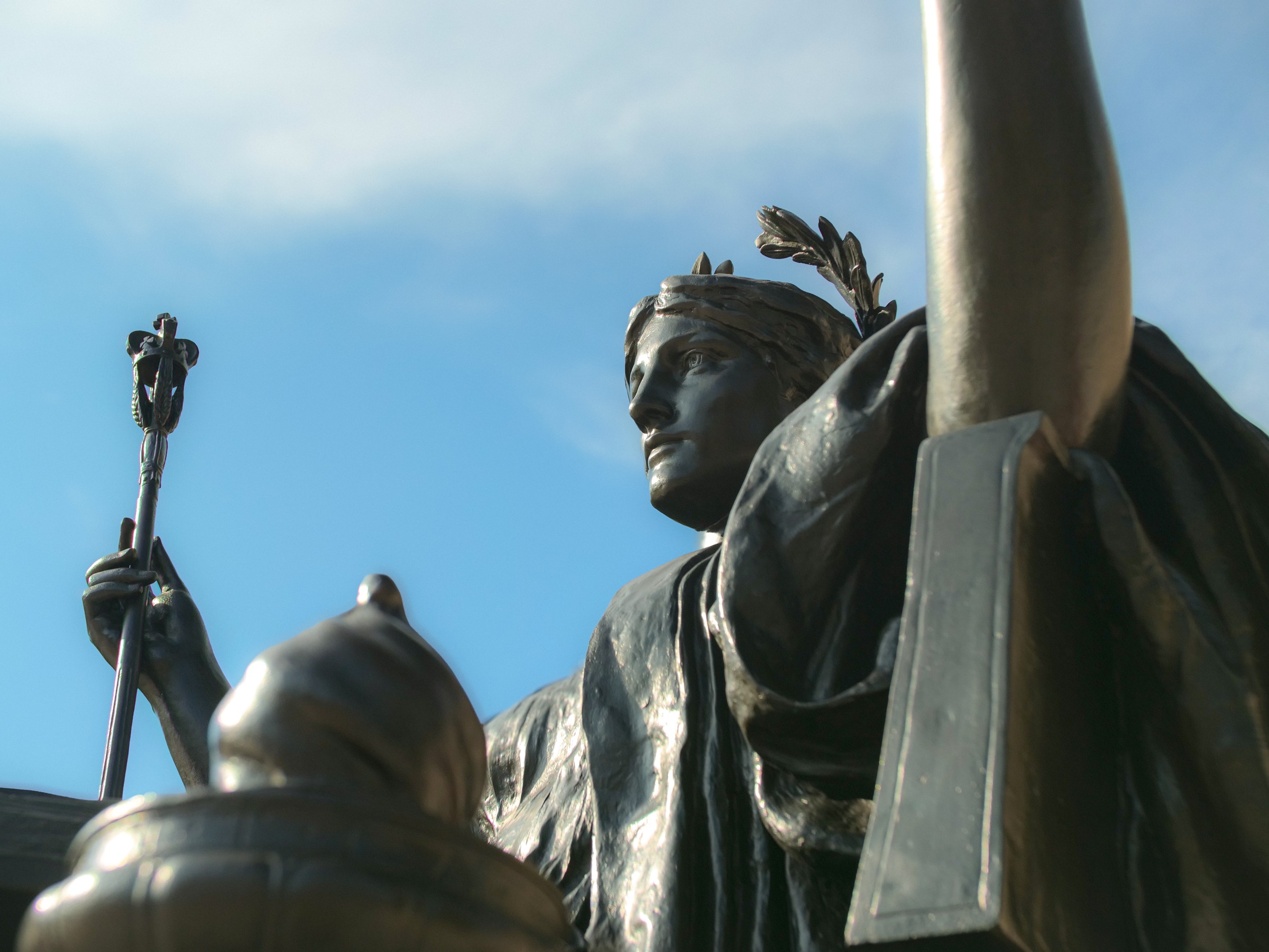 Close-up of the Alma Mater statue at Columbia University